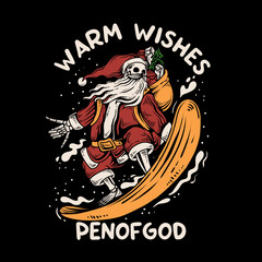 the skeleton santa playing snowboarding at the snow in winter time