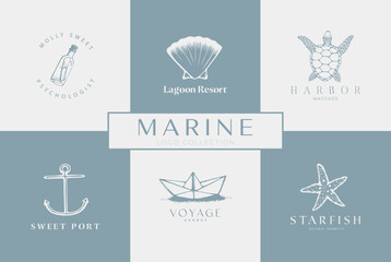 Handdrawn marine logo designs, Logo kit, Marine, Nautical emblems