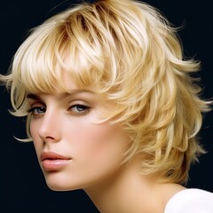 Naklejka premium Gorgeous blond woman with amazing hair. Great for articles about beauty, hair fashion, salon, cosmetics, skin care, hair care, hair products, fashion, trends, grooming etc. 