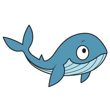 Cute cartoon big whale color variation for coloring page isolated on white background
