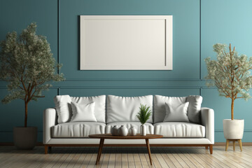 White blank canvas on a modern living room. Generative AI