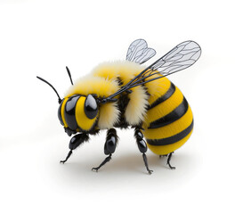Bee on White Background, Macro Shot