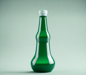 Green Bottle on Gray Background