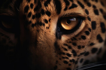 Leopard's eyes macro close up. AI generated