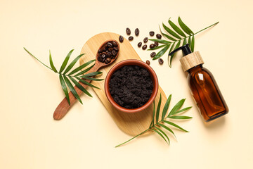 Concept of skin and face care, coffee scrub