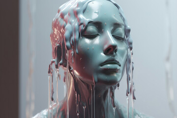 Portrait of a girl in a futuristic fluid. AI generated - obrazy, fototapety, plakaty