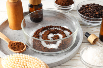 Concept of skin and face care, coffee scrub