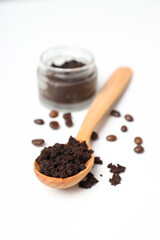 Concept of skin and face care, coffee scrub
