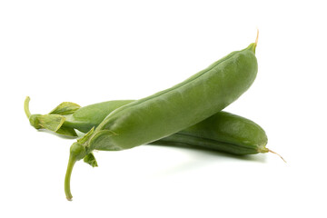 Two closed pea pods isolated on white background.