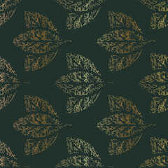 Seamless pattern with tree golden curles on leaves