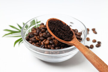 Concept of skin and face care, coffee scrub