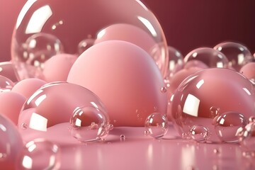 Surrounded by floating pink bubbles, light pink. AI generated