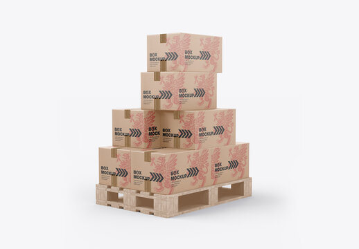 Pallet with Kraft Boxes Mockup