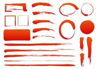 筆　赤　グラデーション 　ライン　フレーム　素材　セット