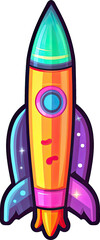 Vibrant and colorful rocket illustration with transparency, perfect for adding a playful and dynamic element to your designs. Generative AI.