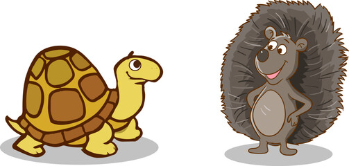 turtle and hedgehog talking vector illustration © serkan