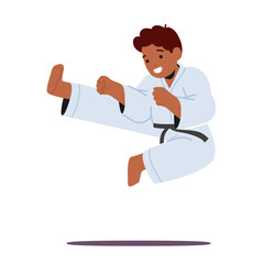 Karate Boy Mastering Martial Arts. Little Kid Displaying Discipline, Focus, And Strength While Learning Self-defense