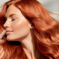 Gorgeous redhead woman with amazing hair. Great for articles about beauty, hair fashion, salon, cosmetics, skin care, hair care, hair products, fashion, trends, grooming etc.