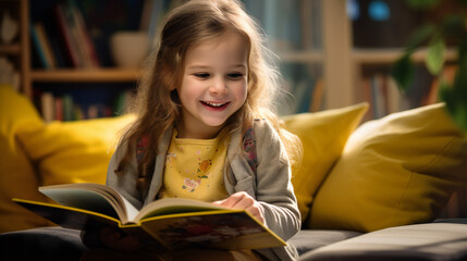 Young, happy Girl reading book