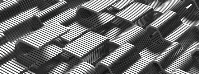 Stepped boards Sci-Fi upgrade of machines and structures Gray abstract, elegant and modern 3D rendering image