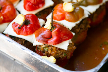 The stuffed rocoto is a Peruvian dish of Arequipa origin, stuffed with beef tenderloin, peanuts, chopped onion, raisins and cheese, as well as being seasoned with spices 