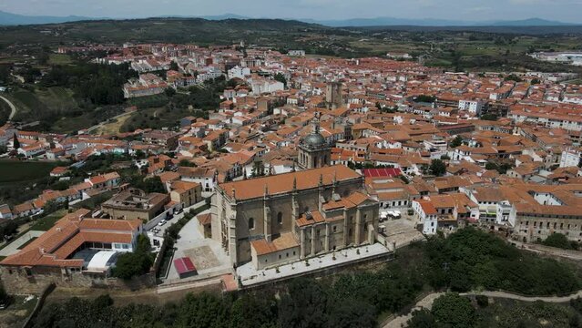 Aerial view of the Cathedral of Saint Mary in Coria, a small town in Caceres, Spain.
