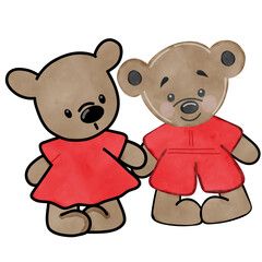 Brown bear wearing Christmas costume, Creative with illustration in flat design,watercolor.