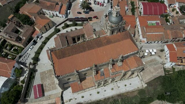 Aerial view of the Cathedral of Saint Mary in Coria, a small town in Caceres, Spain.