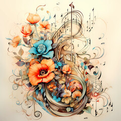 Musical notes intertwined with flowers
