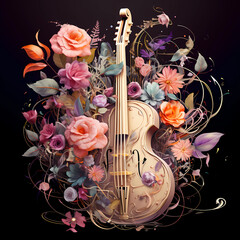 Musical notes intertwined with flowers