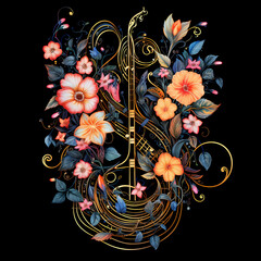 Musical notes intertwined with flowers