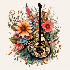 Musical notes intertwined with flowers