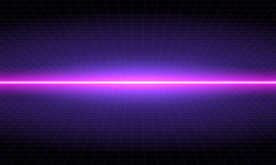 80s Retro Sci-Fi Background Futuristic Grid landscape. Digital cyber surface style of the 1980`s. Double infinite grid and lights forward. Synthwave wireframe net illustration.  80s, 90s cyber grid