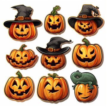 set of Halloween sticker isolated on white background