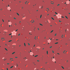 Fototapeta na wymiar Seamless pattern with flowers on red background. Vector