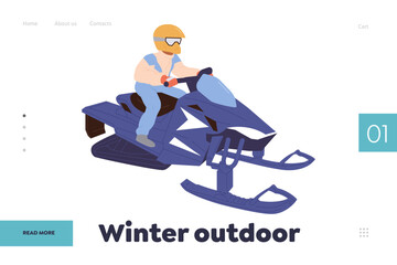 Winter outdoor activities for people leisure recreation during vacation landing page design template