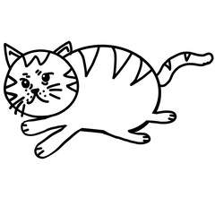 Black and White Line Drawing Mischievous Cat in Sulking Position 