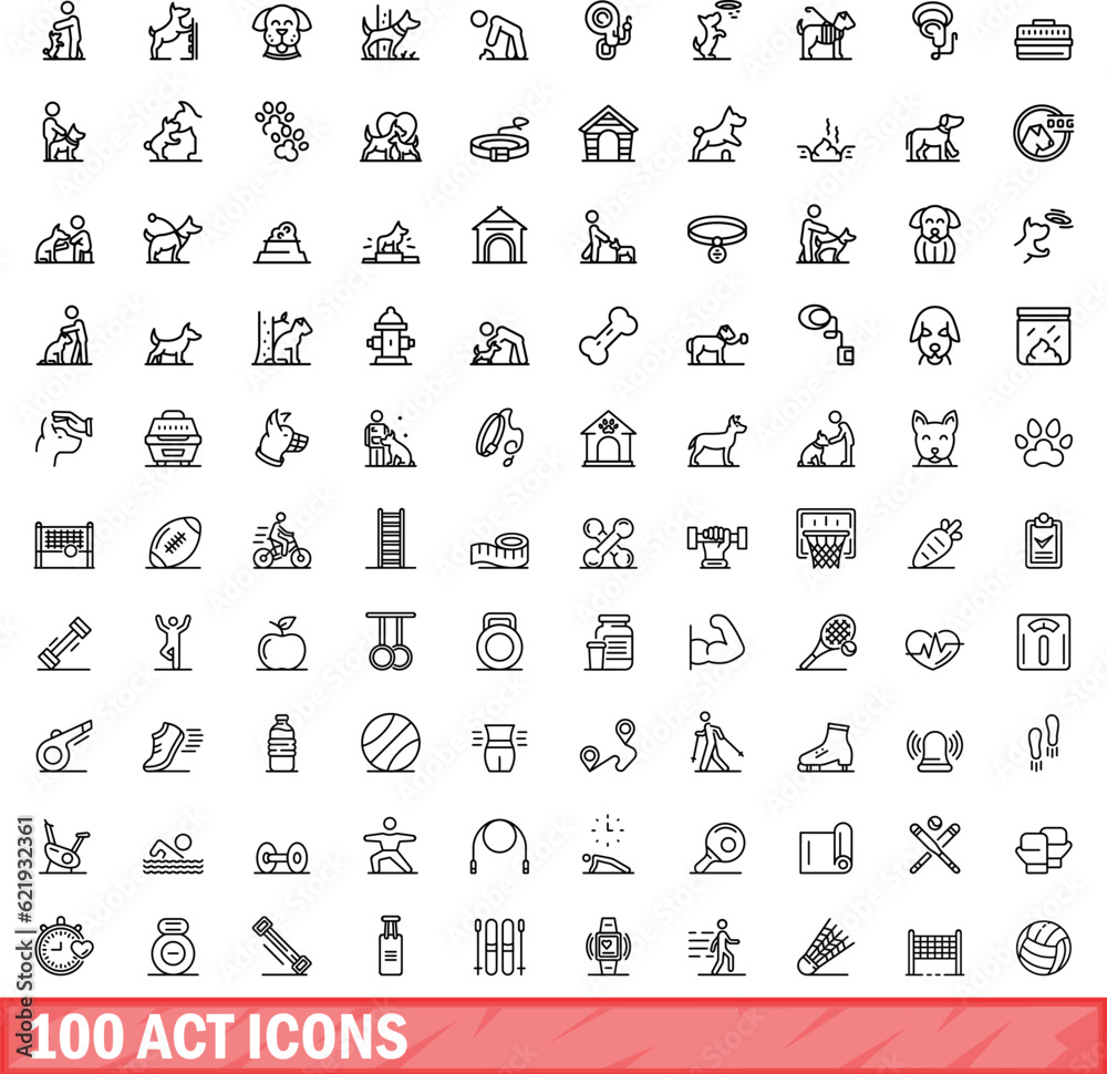 Wall mural 100 act icons set. outline illustration of 100 act icons vector set isolated on white background