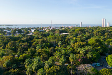 Aerial view of Santarem, Para state, BR: capturing the beauty of the preserved amazon forest from the city park