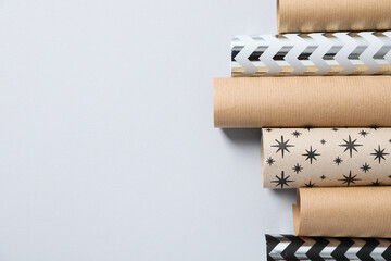 Concept of wrapping gift, composition with wrapping paper
