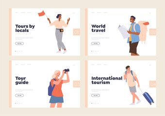 Worldwide travelling, city excursions, tours by locals, guide service landing page design template