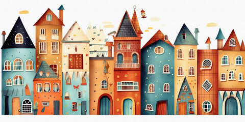 City Background Colorful city pictures are used to decorate and add beauty. Medieval castle amidst lush greenery With the vast sky as the background	