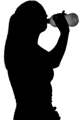 Digital png silhouette image of sports woman drinking water on transparent background