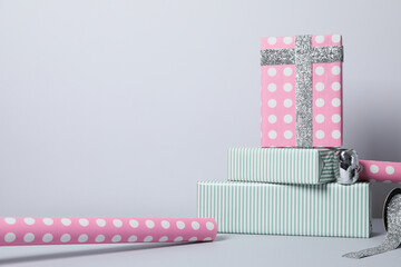 Concept of wrapping gift, composition with wrapping paper