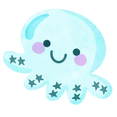 Cute squid.Creative with illustration in flat design,watercolor.