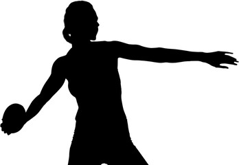 Digital png silhouette image of female athlete throwing discus on transparent background