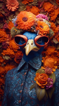 beauty woman peacock young glamour bird face beautiful jungle skin fashion. Generative AI.