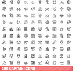 100 captain icons set. Outline illustration of 100 captain icons vector set isolated on white background