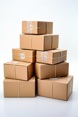 Obraz premium Stack of cardboard ail boxes on a white background. AI generated