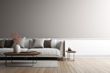 Comfortable Sofa with Copy Space on Wall for Advertisement in Living Room Interior Design